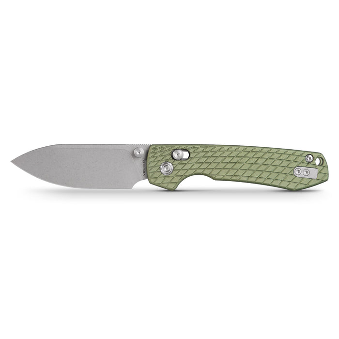 Vosteed Raccoon Crossbar Lock Knife 3.25" Nitro-V Blade & Green Aluminum Handle A0514