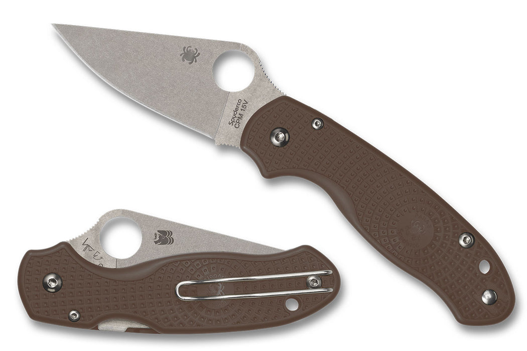 Spyderco Para 3 Lightweight Sprint Run Compression Lock Folding Knife 2.93" CPM-15V Stonewashed Plain Blade, Brown FRN Handles (Paramilitary 3) C223PBN15V