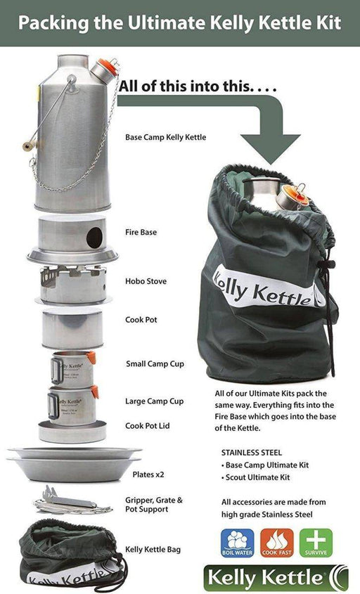 Kelly Kettle Scout Kit 41 oz Stainless Camp Kettle w/ Stove for Fishing, Hunting, Hiking