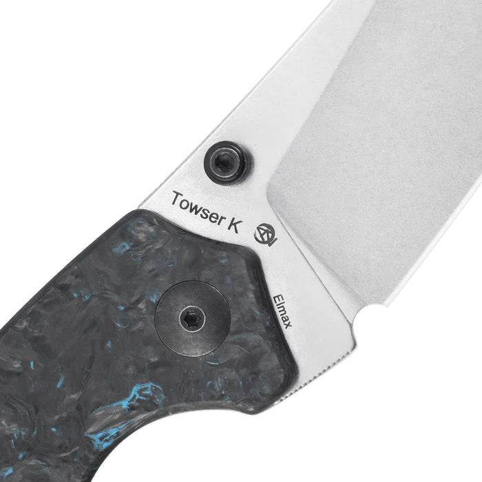 Kizer Azo Towser K Folding Knife 3.4" Elmax Satin Sheepsfoot Dark Matter Blue FatCarbon Handles