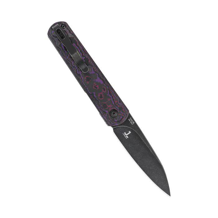 Kizer Feist(XL) Front Flipper Knife 3.35" CPM-20CV Black Stonewashed Purple Haze FatCarbon Handles