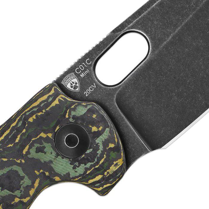 Kizer Ki3488A7 Sheepdog Chris Conaway Mini c01c Flipper Knife 2.63" CPM-20CV Black Stonewashed Toxic Storm FatCarbon Handles