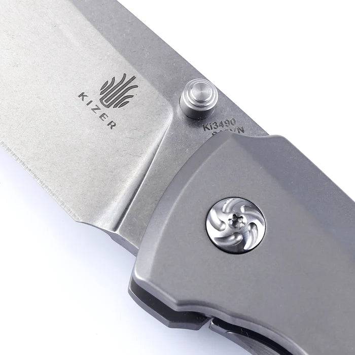 Kizer Ki3490 Ulrich Hennicke Task I Folding Knife 3.2" S35VN Drop Point Blade Ti Handles