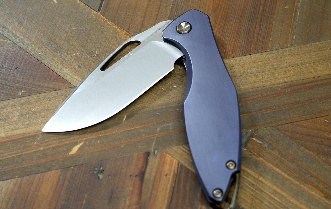 Koenig Arius Titanium 20CV Burnished Polished Flats Blade Blue Anodized Bronze Hardware (USA)