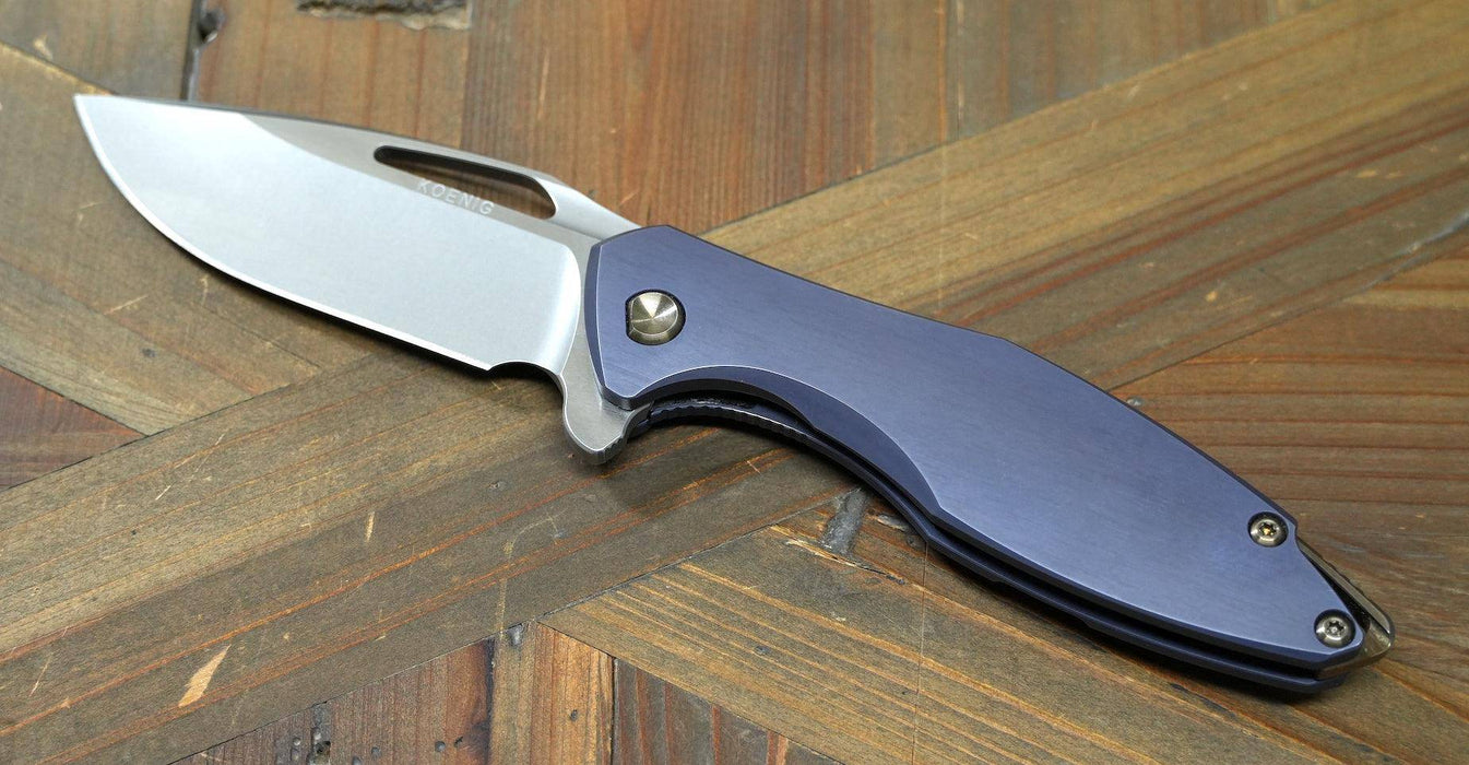 Koenig Arius Titanium 20CV Burnished Polished Flats Blade Blue Anodized Bronze Hardware (USA)