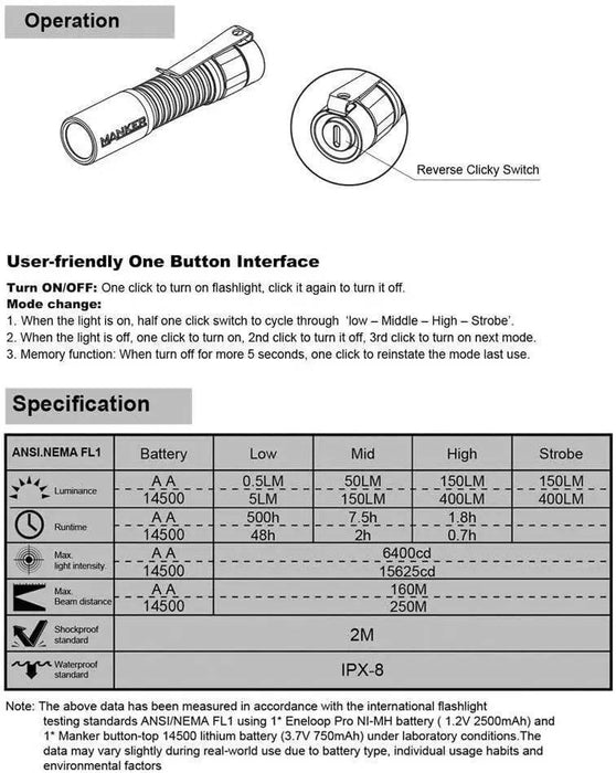 Manker E05 Ti 400 Lumens Titanium AA Flashlight With OSRAM LED