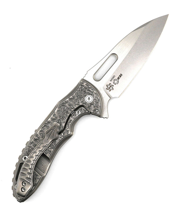 Mechforce Rick Lala Collab Sentry Folding Knife Scroll Pattern Titanium Handle M390