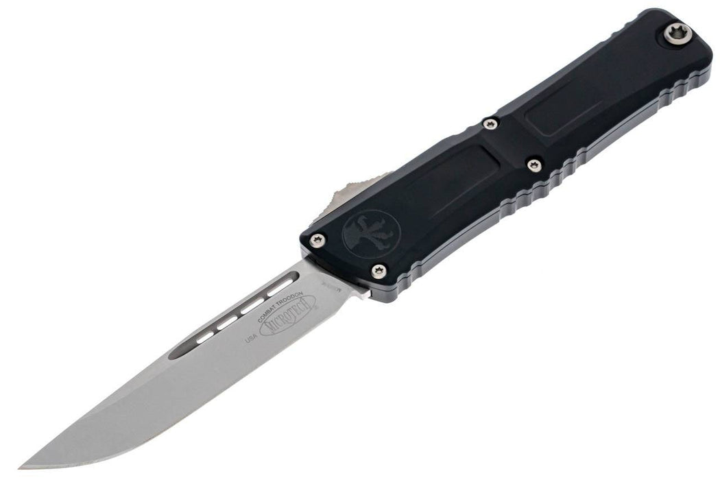 Microtech 1143-10 Combat Troodon Single Edge Gen III Black Handle Stonewashed Blade