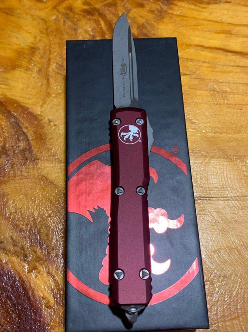 Microtech 121-10APMR Ultratech Auto S/E Knife 3.46" Apocalyptic Plain Blade, Merlot Handles