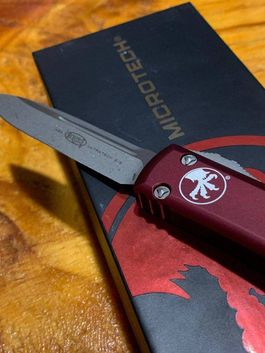 Microtech 121-10APMR Ultratech Auto S/E Knife 3.46" Apocalyptic Plain Blade, Merlot Handles