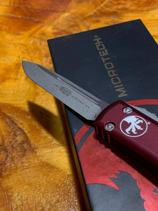 Microtech 121-10APMR Ultratech Auto S/E Knife 3.46" Apocalyptic Plain Blade, Merlot Handles