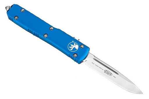 Microtech 121-4BL Ultratech Auto OTF Knife 3.46" Satin Drop Point Blade Blue Handles