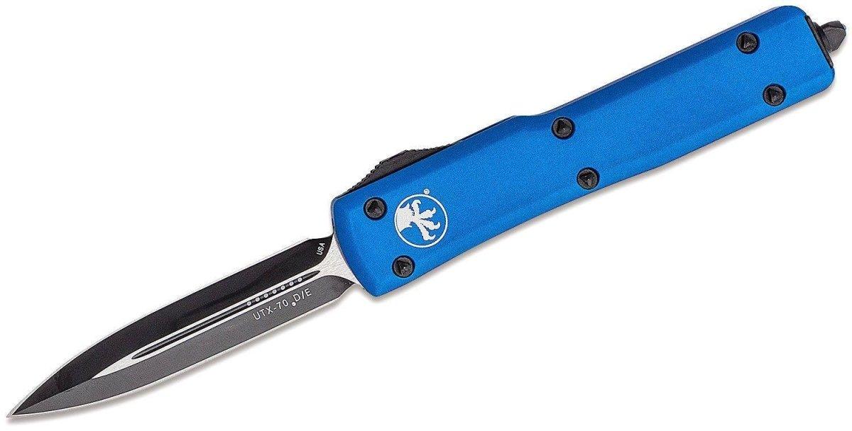 Microtech 147-1BL UTX-70 Auto Black D/E Blade Blue Handle Knife