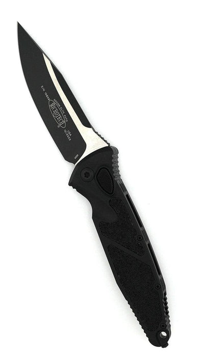 Microtech 160A-1T Socom Elite Tactical Auto Folding Knife 4.05" All Black Clip Point Plain Blade Black Handles