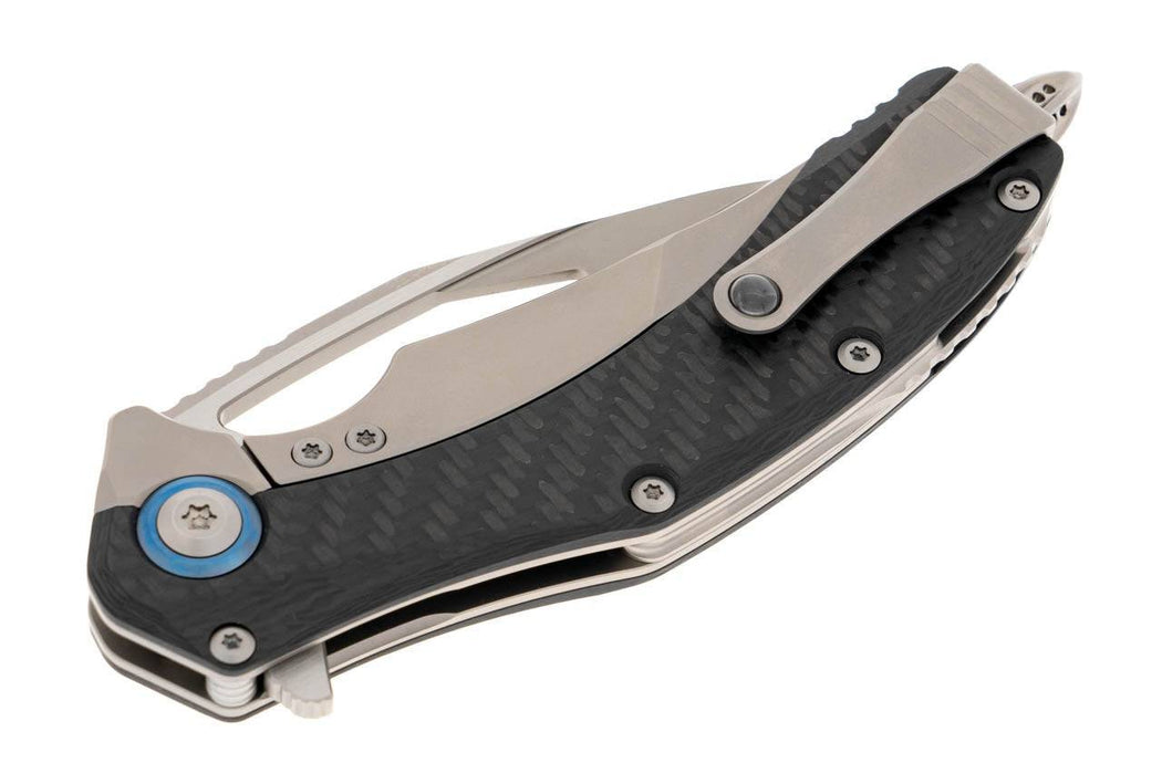 Microtech 165C-4CFTI Matrix Carbon Fiber Titanium Blue Pivot Hand Rubbed Satin Blade