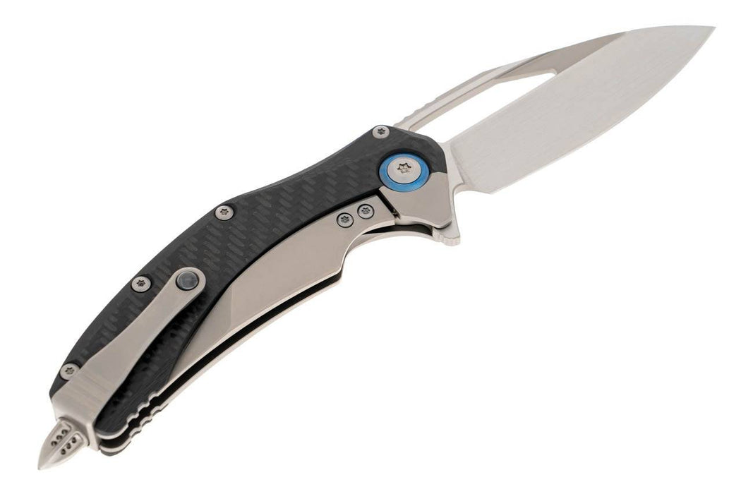 Microtech 165C-4CFTI Matrix Carbon Fiber Titanium Blue Pivot Hand Rubbed Satin Blade