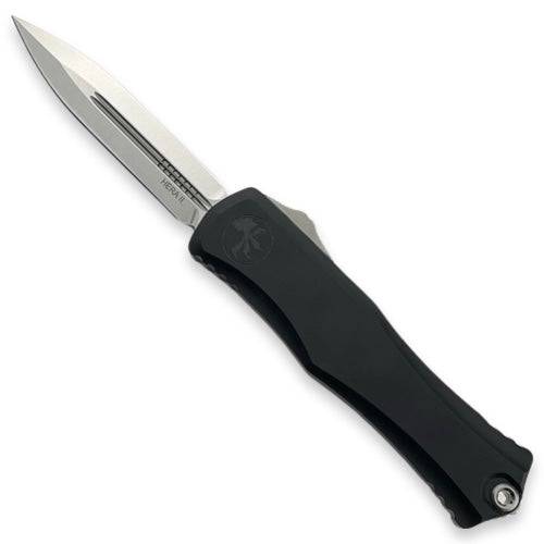 Microtech 1702-10 Hera II OTF Auto Knife 4" M390MK Double Edge Blade Black Aluminum Handles