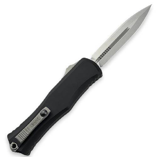 Microtech 1702-10 Hera II OTF Auto Knife 4" M390MK Double Edge Blade Black Aluminum Handles