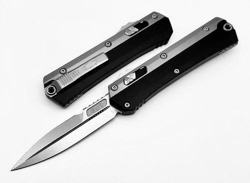 Microtech 184-10AP Glykon Auto OTF Knife 3.75" Apocalyptic Double Edge Bayonet Titanium Overlays