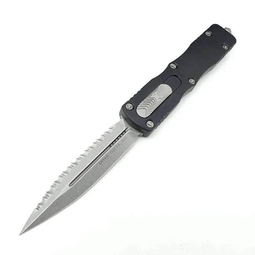 Microtech 227-12 Dirac Delta D/E - Black Handle - Stonewashed Full Serration