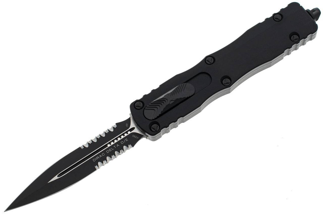 Microtech 227-2T Dirac Delta Tactical Auto OTF Knife 3.79" Black DLC Double Combo Edge Blade