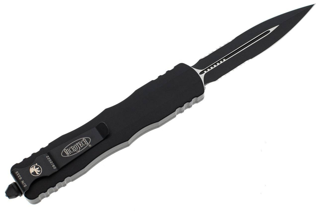 Microtech 227-2T Dirac Delta Tactical Auto OTF Knife 3.79" Black DLC Double Combo Edge Blade