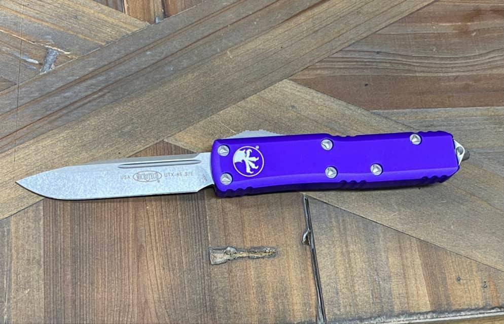 Microtech 231-10 PU UTX-85 S/E Stonewash Purple Handle Blade (USA)