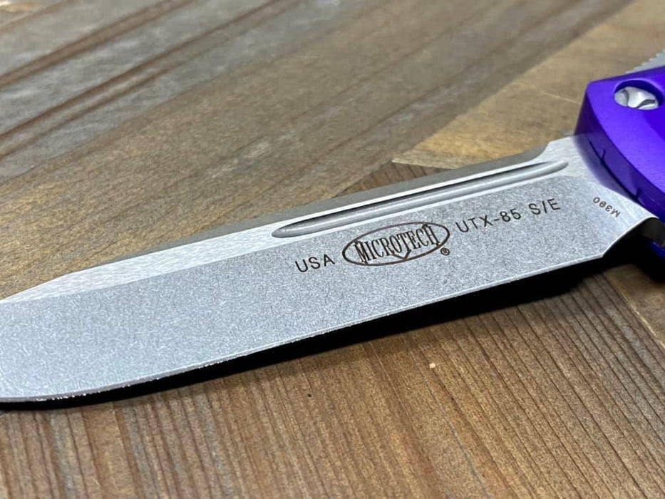 Microtech 231-10 PU UTX-85 S/E Stonewash Purple Handle Blade (USA)