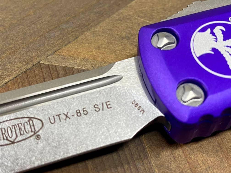 Microtech 231-10 PU UTX-85 S/E Stonewash Purple Handle Blade (USA)