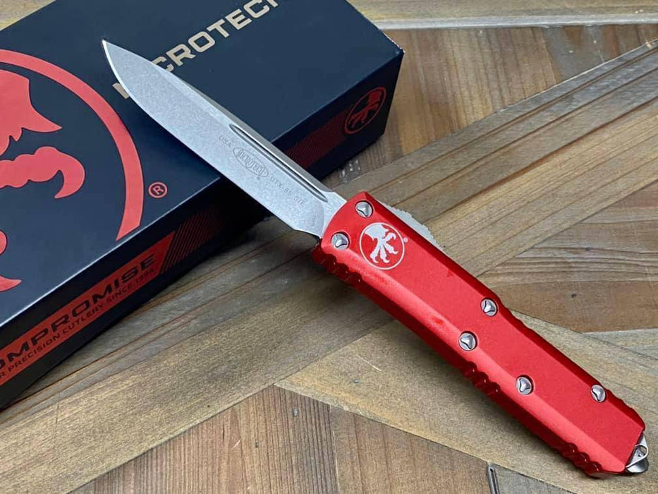 Microtech 231-10 RD UTX-85 S/E Stonewash Red Handle Blade (USA)