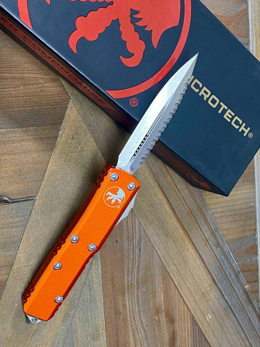 Microtech 232-12 OR UTX-85 D/E Orange Handle Full Serrated Blade (USA)