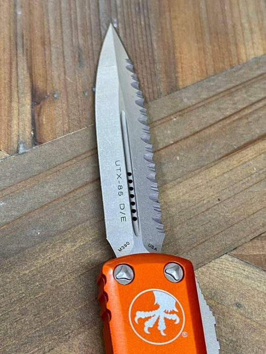 Microtech 232-12 OR UTX-85 D/E Orange Handle Full Serrated Blade (USA)