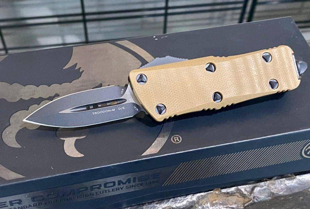 Microtech 238-1GTTAS Troodon Mini 1.99" D/E SS Tan G10 OTF Auto Knife