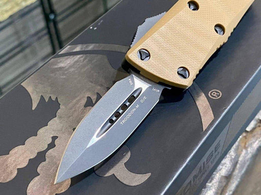 Microtech 238-1GTTAS Troodon Mini 1.99" D/E SS Tan G10 OTF Auto Knife