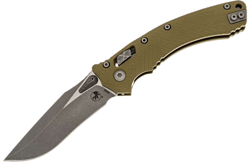 Microtech Amphibian RAM LOK OD Green Fluted G-10 Apocalyptic M390MK 137RL-10APFLGTOD