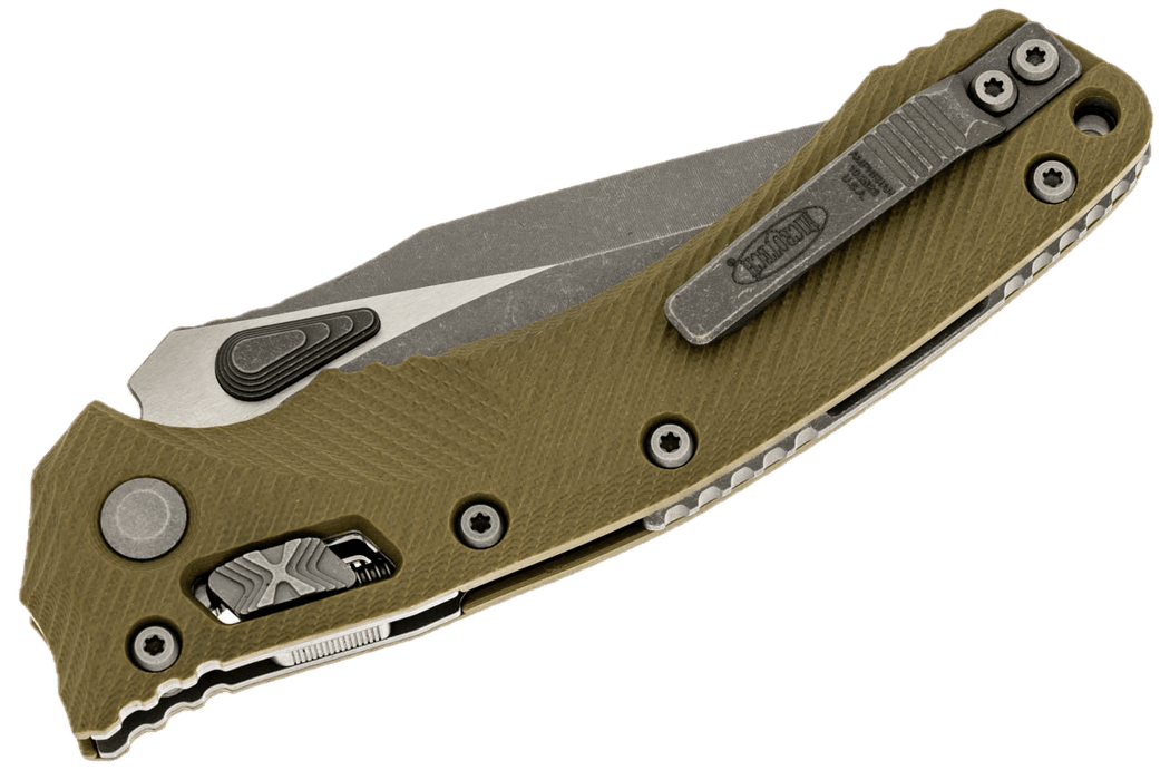 Microtech Amphibian RAM LOK OD Green Fluted G-10 Apocalyptic M390MK 137RL-10APFLGTOD