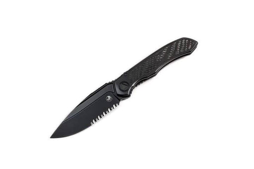 Microtech Anax Manual Folding Knife 3.7" M390 Black DLC Drop Point Titanium Handle Carbon Fiber Inlay (USA)