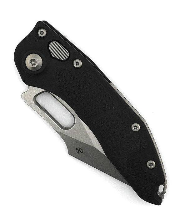 Microtech/Borka Blades 169-11 Auto Stitch 3.625" Stonewashed Spear Point Combo Blade Black Handles