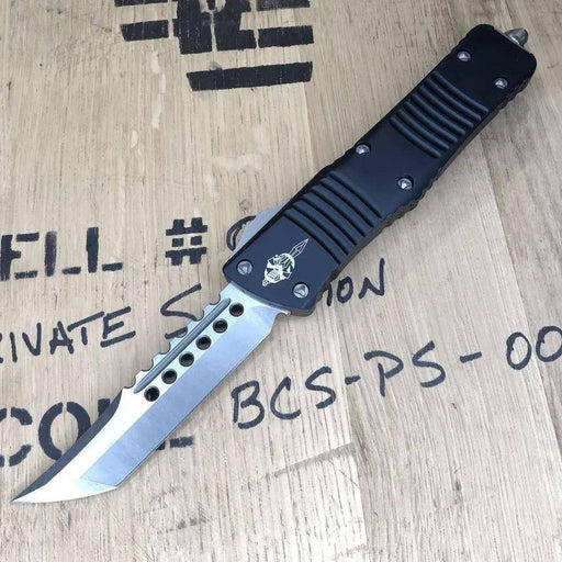 Microtech Combat Troodon Hellhound Tanto OTF Black (3.8" Stonewash) 219-10S