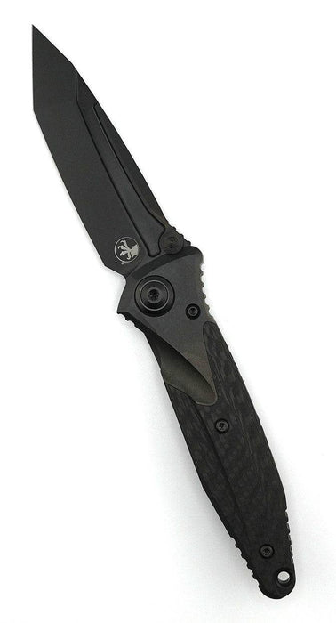 Microtech Signature Socom Bravo Manual Folding Knife 4" M390 Black DLC Tanto Titanium Handles Carbon Fiber Scales 261-1DLCTCFTIS