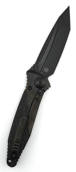 Microtech Signature Socom Bravo Manual Folding Knife 4" M390 Black DLC Tanto Titanium Handles Carbon Fiber Scales 261-1DLCTCFTIS