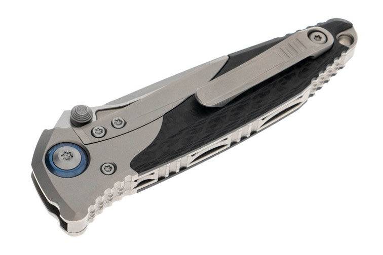 Microtech Socom Bravo Mini Manual Folding Knife 3.5" M390 Tanto Plain Blade Titanium Handles Carbon Fiber