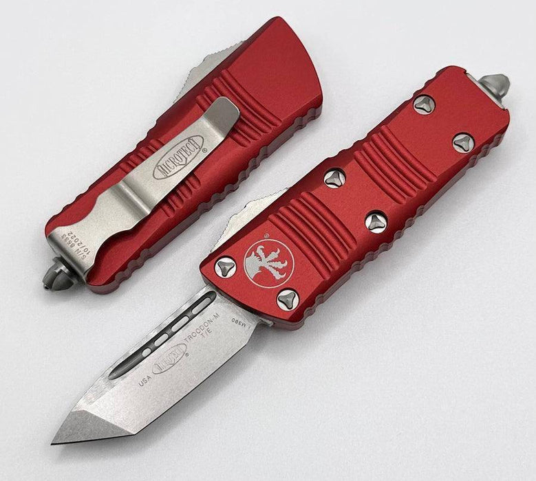 Microtech Troodon Mini 240-10RD Tanto Stonewash Red Handles