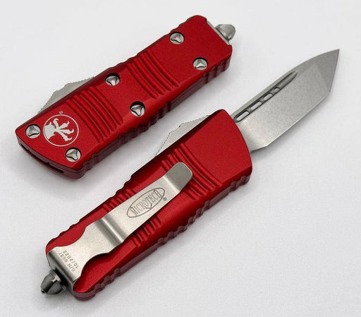 Microtech Troodon Mini 240-10RD Tanto Stonewash Red Handles