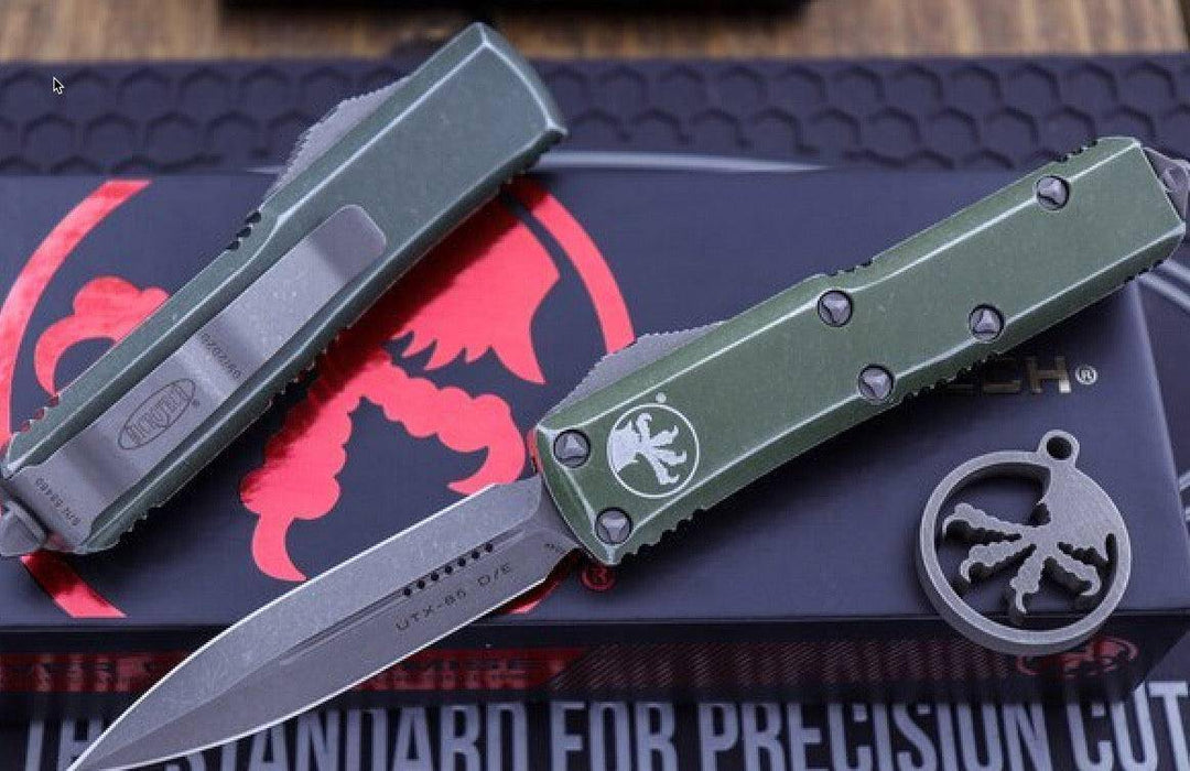 Microtech UTX-85 232-10 DOD Distressed OD Green OTF D/E 3" Dagger Stonewash