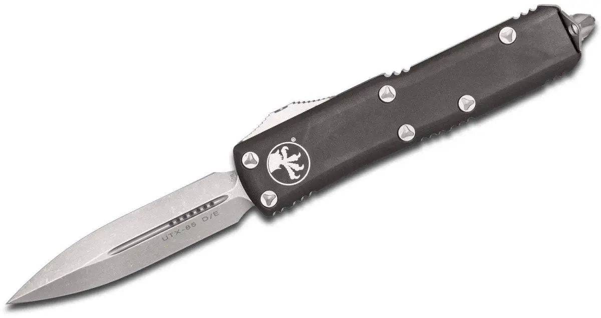 Microtech UTX-85 OTF Knife 3" Apoc D/E, Black Handles 232-10AP