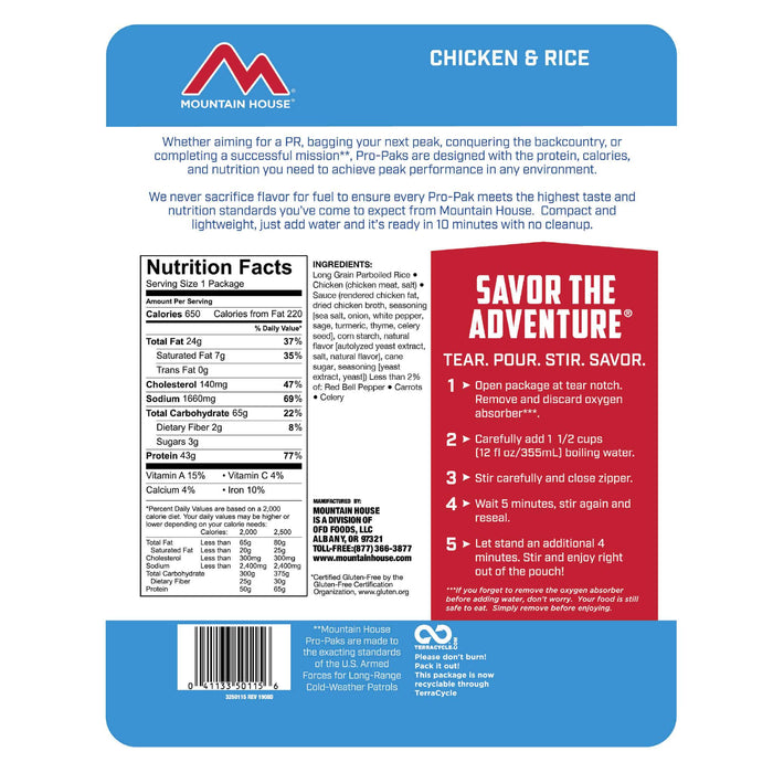 Mountain House Chicken & Rice Pro-Pak Hiking, Survival & Emergency Food (Pouch)