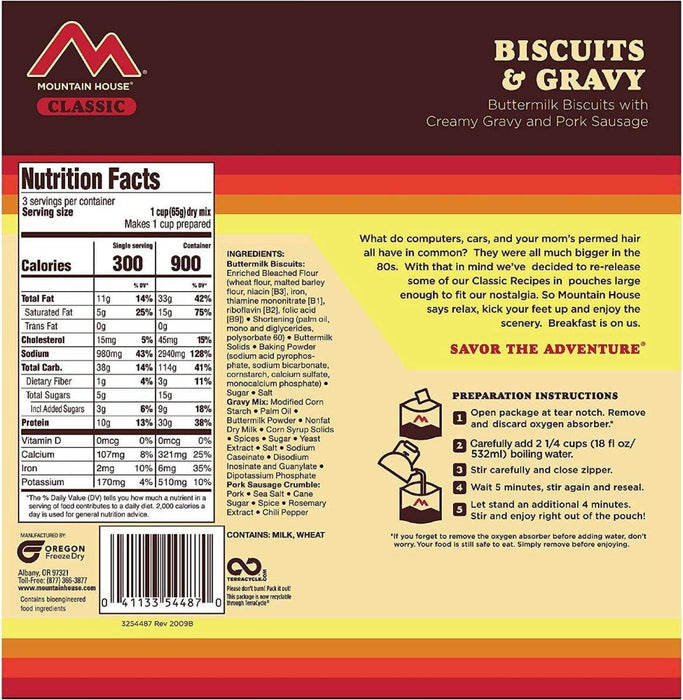 Mountain House Classic Biscuits and Gavy Survival & Emergency Food (3 Servings)