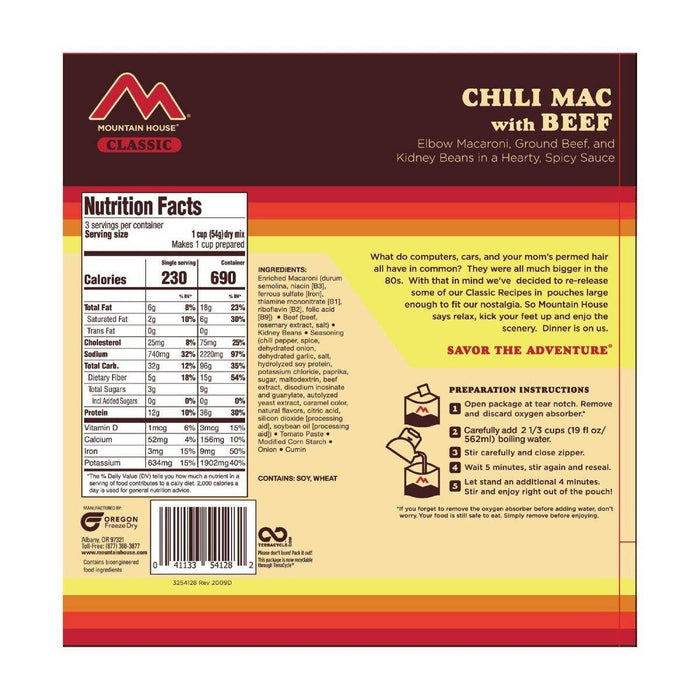 Mountain House Classic Chili Mac with Beef Survival & Emergency Food (3 Servings)