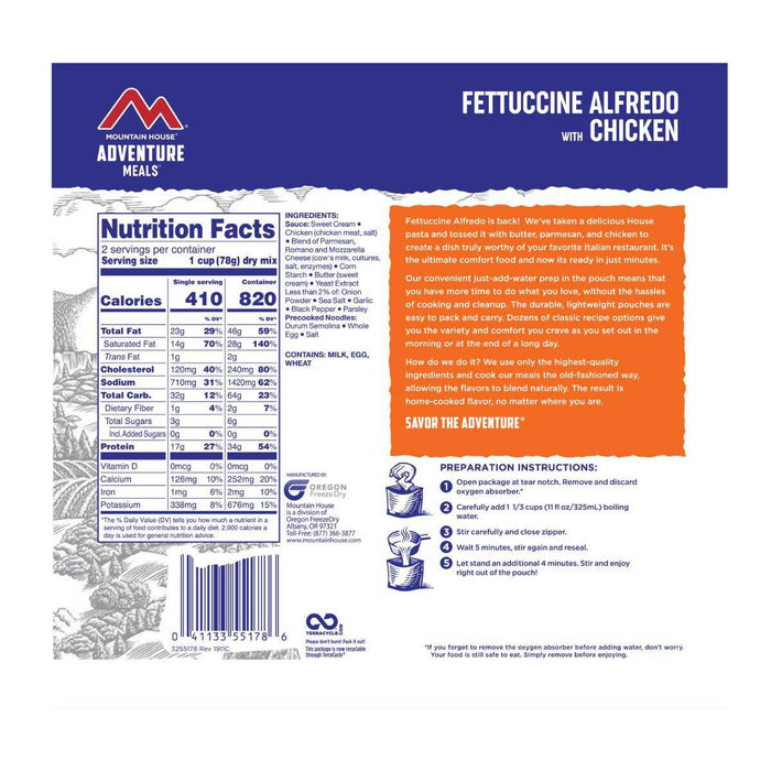 Mountain House Fettuccine Alfredo with Chicken Hiking, Survival & Emergency Food (Pouch)